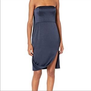 NWT Halston Heritage Strapless Draped Satin Mini Dress, Dark Navy